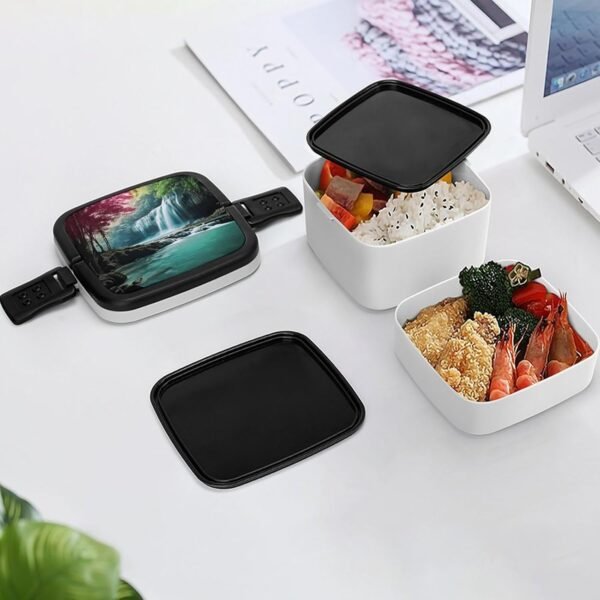 Bento Box with Compartments Waterfall Natural Landscape Print Stackable Bento Lunch Box Food Container for to Work, Sports, Camping And Travel, style - Image 7