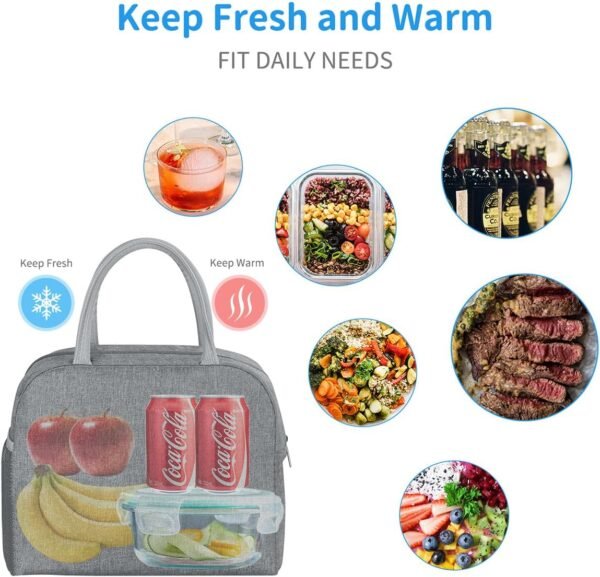 Lunch Bag Lunch Box for Women Men Reusable Insulated Lunch Tote Bag, Food Handbags Case High Capacity for Travel Work Picnic,GREY - Image 6