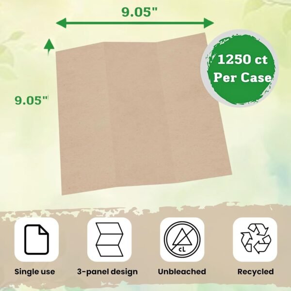 1250ct Organic Unbleached Z Fold Paper Towels, 100% Post-Consumer Waste Practical Multifold Brown Paper Towels Bulk – Paper Towel – All-Natural Recycled Tri Fold Paper Towels Bulk - Image 3