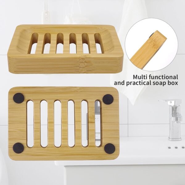 2 Pack Bamboo Soap Dish Self-Draining Holders Slotted Soap Dish Non-Slip Soap Saver for Bar Soap in Shower Bathroom Bathtub and Kitchen - Image 4