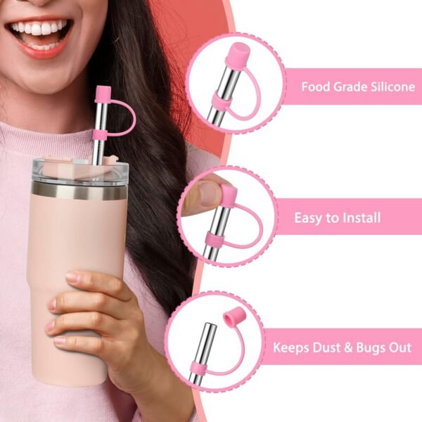 6 Straws with Cover for Stanley Tumbler, Reusable Stainless Steel Straws with Silicone Stoppers, Perfect for Stanley 40 oz Accessories (12 Inch 3 Straight and 3 Bent Straws Fit 40 oz) - Image 5
