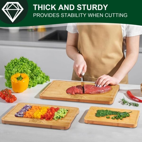 Totally Bamboo Cutting Boards for Kitchen - Wood Cutting Board Set with Juice Grooves, Wooden Non Toxin Cutting Boards, Chopping Boards, Charcuterie Boards, Serving Boards, Max Size 15" x 10" - Image 4
