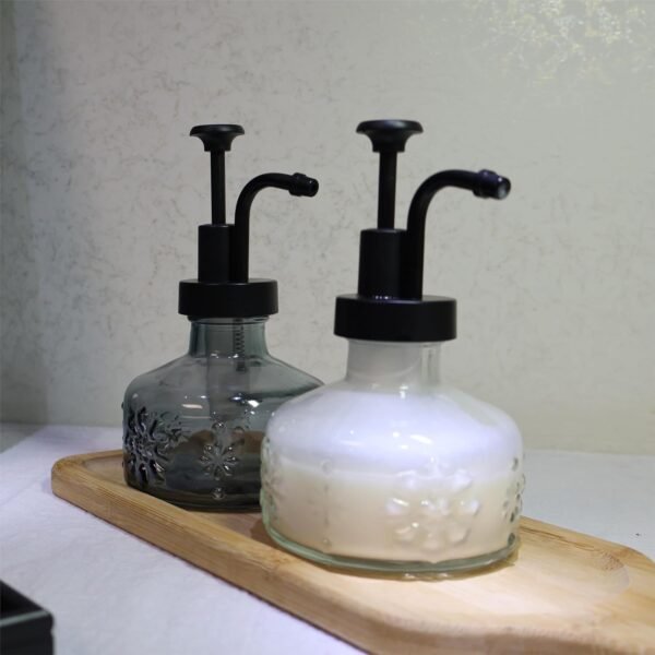 2 Pack Glass Soap Dispenser, Refillable Hand Soap Dispenser with Matte Black Shampoo Lotion Pump for Bathroom and Kitchen Countertop (Black & White) - Image 3