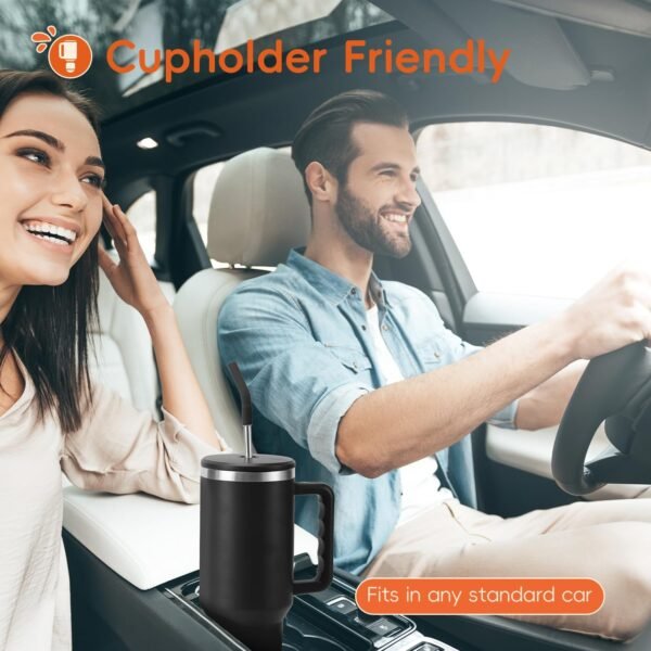 VUSIGN 40 oz Tumbler with Handle and Straw Lid, Stainless Steel Vacuum Insulated Tumbler Travel Mug Water Bottle Cup for Water Iced Tea Coffee Smoothie Car, Black - Image 3