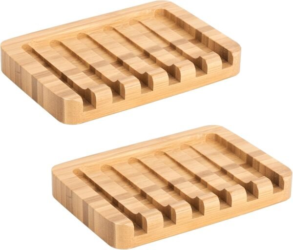 SHIDOW 2pcs Bamboo Wood Soap Dish Soap Tray Soap Dish for Shower Eco-Friendly Big Bar Soap Holder for Soaps, Sponge - Wooden Soap Tray with Drainage Natural Soap Saver for Bathroom.