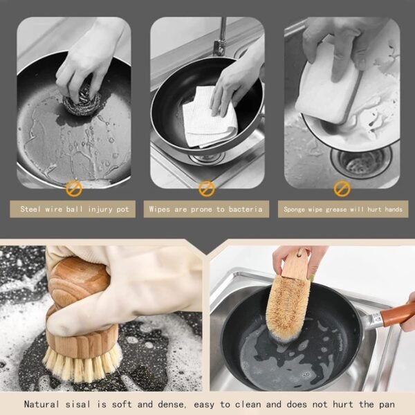 Bamboo Dish Scrub Brushes, ZP Natural 3Pack Kitchen Wooden Cleaning Scrubbers Set for Cleaning Pots, Pans and Vegetables - Image 5