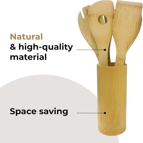 6 Pcs Bamboo Wooden Spoon and Spatula Utensils Set with Holder for Cooking and Kitchen use - Image 5