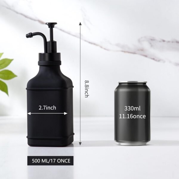 Enra Glass Soap Dispenser,17oz Black Bathroom Soap Dispenser,Hand Liquid Soap Dispensers With Stainless Steel Pump,Refillable Dish Soap Dispenser,Modern Home Soap Dispenser for Bathroom,Kitchen(Black) - Image 4
