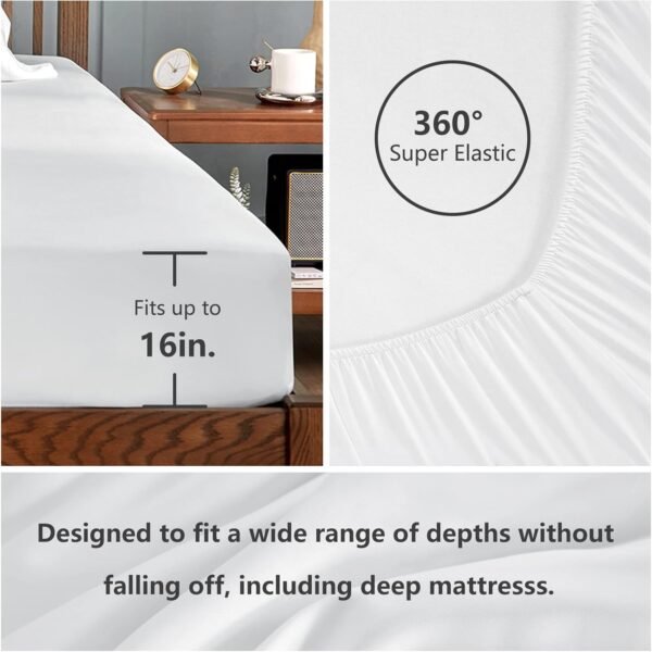 CozyLux Cooling Sheets King Size, Rayon derived from Bamboo, Oeko-TEX Certified Luxuriously Soft & Cooling Silky Sheet Set - 16" Deep Pockets 4 Piece Bedding Sheets & Pillowcases，White - Image 5
