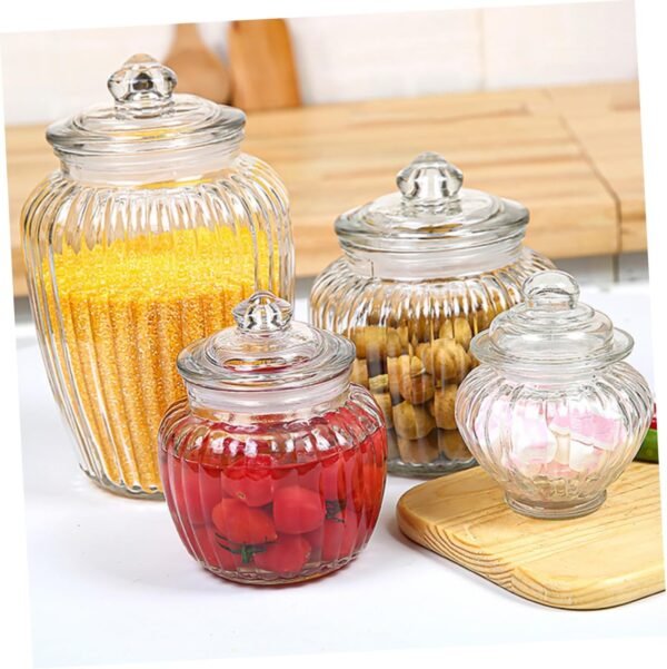 Cabilock 4pcs Glass Bottle with Lid Canister Food Storage Containers with Lids Airtight Clear Bins Storage Organization Tray Cups Pet Labels Honey Container Glass Tea Container Transparent - Image 9