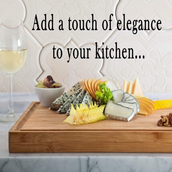 EXTRA LARGE Organic Bamboo Cutting Board & Thick Butcher Block w/Juice Groove - 17x13x1.5" Wood Cutting Board, Premium Quality and Professional Design - Bamboo Chopping Block (Bamboo) - Image 7