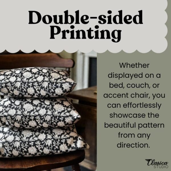 Clasica Studio Vintage Floral Throw Pillow Cover 18x18 Black Modern Transitional Double-Sided - Image 4