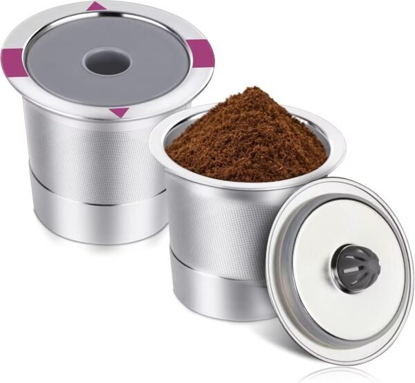 Reusable K Cups for K eurig, Universal stainless steel Reusable Coffee Pods, Refillable Single K Cups for K eurig 2.0 and 1.0 Coffee Makers (２－PACK)