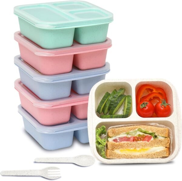 Kids Bento Box 6 Pack, 3 Compartment Snack Containers, Meal Prep Containers Reusable Lunch Containers for Kids Toddler Adults, Small Bento Snack Box for School, Work and Travel