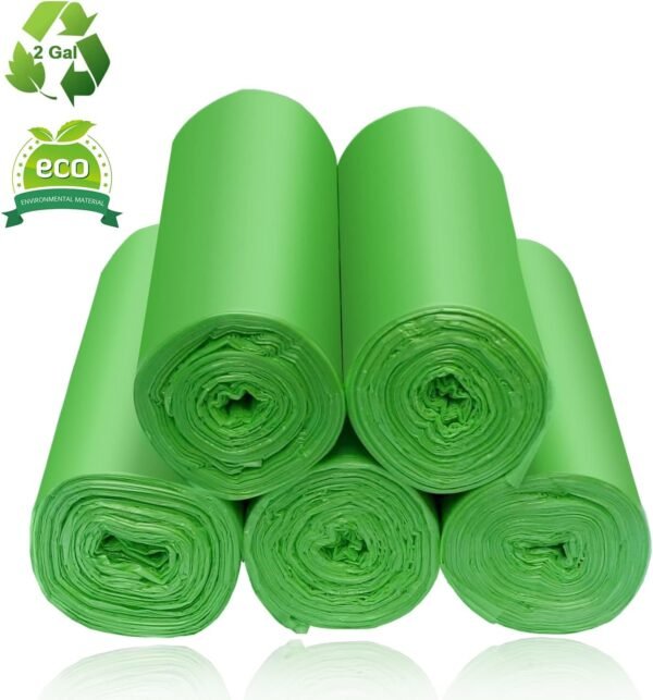 2 Gallon Compostable Trash Bags Small Biodegradable Garbage Bags 7.5 Liters Wastebasket Trash Liners for Bathroom Office Bedroom, Green 100 Counts - Image 7