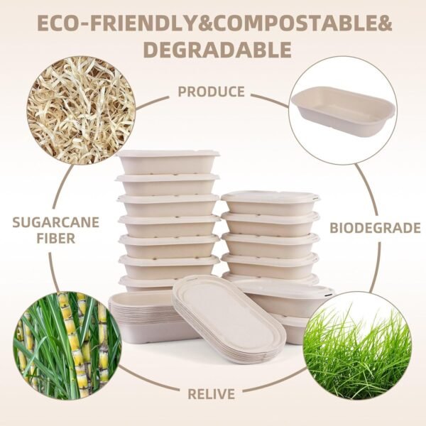 60Pcs(29oz) Disposable Meal Prep Lunch Food Takeout Salads Sandwiches Bowls Containers with Lids,Compostable Biodegradable to go Food Microwavable Freezer Safe Containers for Party Camp out. - Image 3