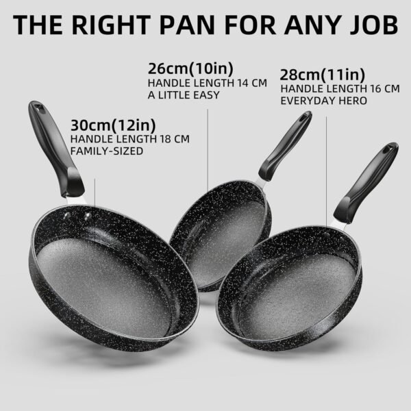 Nonstick Fry Pan Skillet Set, 10"+11"+12" Cast Iron Skillet 3 Pieces Set for Cooking, Professional Frying Pans Nonstick with Stay Cool Handle, PFAS-Free, Dishwasher Safe (GD3) - Image 4