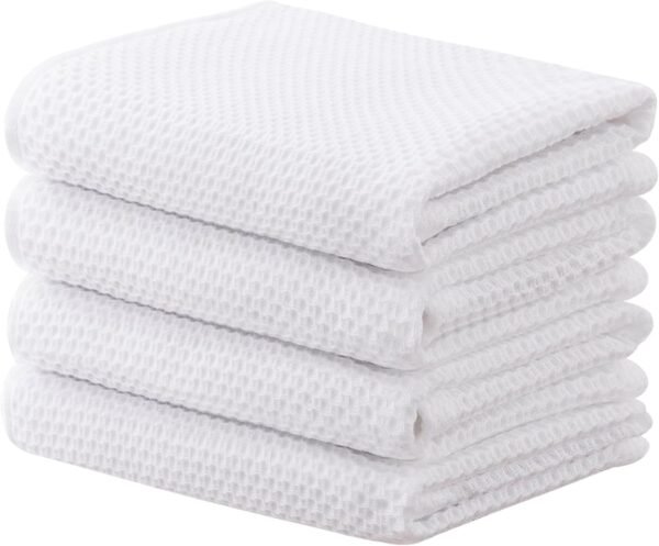 joybest Cotton Kitchen Towels, 4-Pack Waffle Weave Ultra Soft Absorbent Dish Towels Quick Drying Dish Cloths, 18 in x 28 in, White