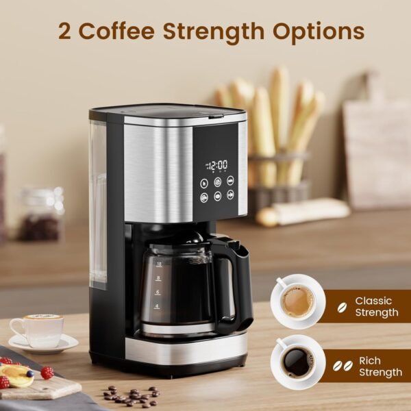 10-Cup Drip Coffee Maker, 24-Hour Programmable Coffee Brewer, Touch Screen, Coffee Strength Control, Reusable Filter, Coffee Pot, Energy Saving Auto Shut Off - Image 3