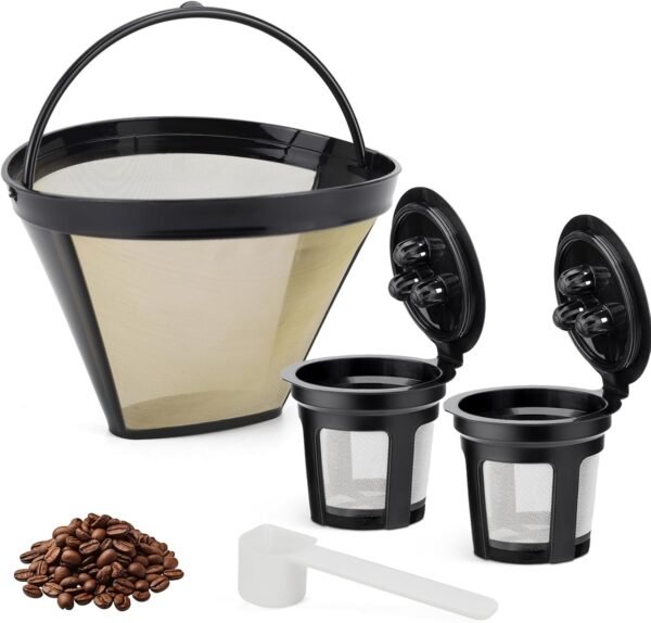 Feilifan Reusable Coffee Filter and K Cup Reusable Pod for Ninja Dual Brew Coffee Maker, Replacement Parts Compatible with Ninja CFP201 CFP300 CFP301 CFP305 CFP400 CFP451 (3 Pack)