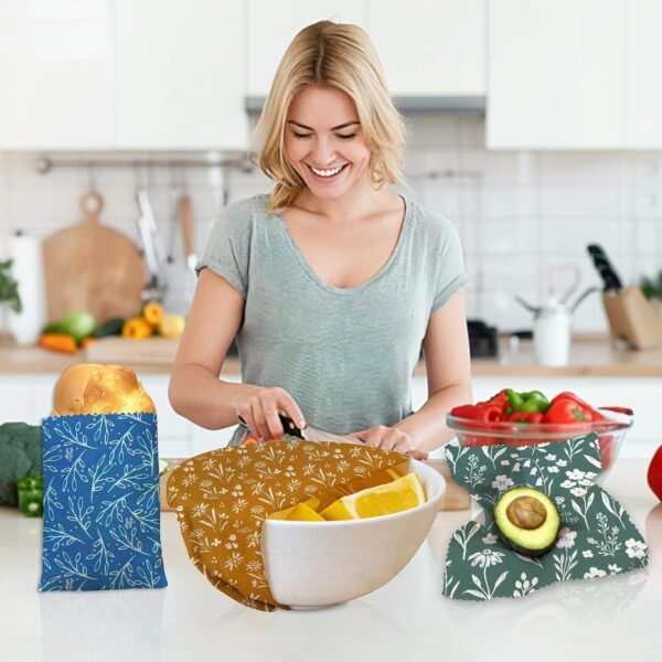 Beeswax Food Wrap, Reusable Beeswax Food Wrap Set 9-Pack (5S 3M 1L) Organic Beeswax Wraps Reusable Sustainable Storage/Flowers Grass - Image 6