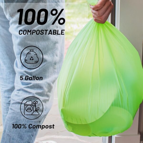 Compostable Trash Bags 5 Gallon Compost Small Trash Bags for Kitchen Bathroom Office ASTM D6400 BPI Certified 45 Couts Green - Image 6