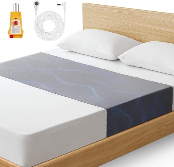 Grounding Sheets, Grounding Mat for Bed Earth Grounded Sheet Pad 10% Silver Fiber+90% Organic Cotton, for Queen, King and All Mattress Sizes, with Outlet Tester & Cord 104"*24" (Grey)