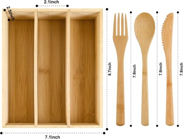 Bamboo Cutlery Reusable with Silverware Organizer, 16Pcs Bamboo Flatware Set with Bamboo Forks Spoons Knives, Reusable Bamboo Cutlery with Portable Storage Case for Home and Travel Camping Hiking - Image 2