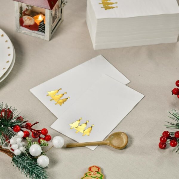 Horaldaily 100 Christmas Disposable Paper Decorative Guest Napkins, Gold Foil Christmas Trees Hand Towel for Party Lunch Dinner Kitchen Bathroom - Image 3