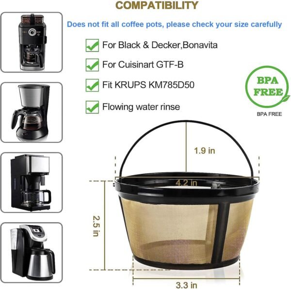 Reusable Coffee Filter Basket, 2 Pack Basket Coffee Filters 8-12 Cup Replacement Coffee Filter for Mr. Coffee and Black & Decker Coffee Makers and Brewers - Image 2