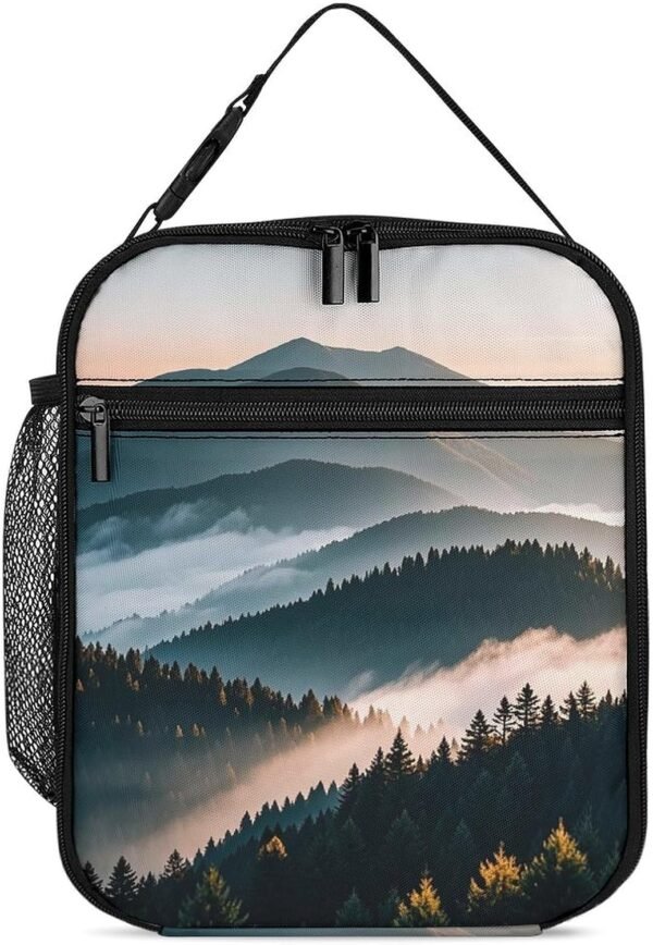 Natural Mist Mountain Tree Lunch Bag Reusable Lunch Tote Bag for Women Men Portable Insulated Lunch Cooler Bags Leakproof Meal Prep Lunch Box with Zipper