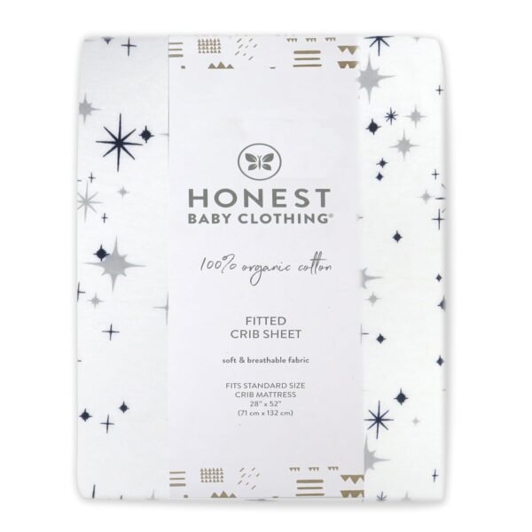 HonestBaby Fitted Crib Sheet, Girls, Boys & Unisex 100% Organic Cotton Crib Sheets for Standard Crib and Toddler Mattresses 28x52, Jumbo Twinkle Star Navy, One Size - Image 3