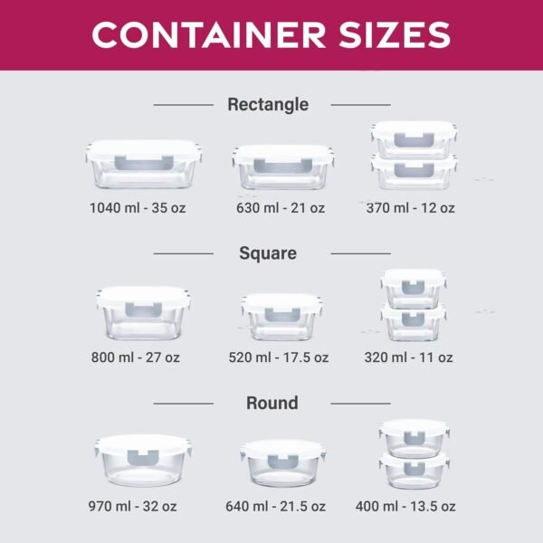 FineDine Vacuum Seal Glass Food Storage Containers With Hand Pump, 25 Piece Set, Airtight Pantry Kitchen Storage Containers w/Lids, Meal Prep Containers for Lunch, Leftovers - Image 4