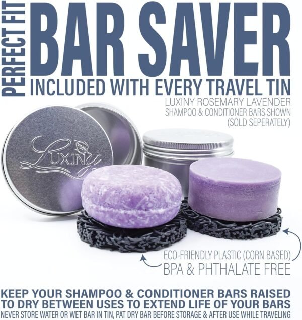 Shampoo Bar Holder Tins & Travel Soap Case, with Soap Saver Pad Lift, Helps Bars Last Longer (2 Portable Rust Resistant Containers, 2 Grey Lifts) - Image 4