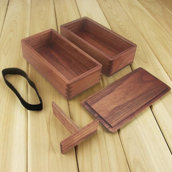 Double Layer Japanese Bento Box, Compartment Food Box, Wood Lunch Box, Adult Square Lunch Containers for Japanese Dishes like Sushi Dessert Rice Roll Buffet, Store Dried Fruit - Image 3