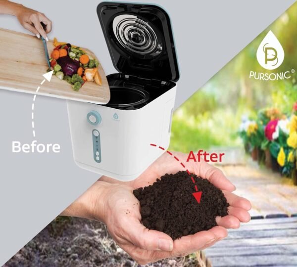 Electric Kitchen Composter - 3L Indoor Odorless Smart Composter with Detachable Carbon Filter - Countertop Compost Bin Turns Waste into Natural Fertilizer for Plants (White) - Image 4