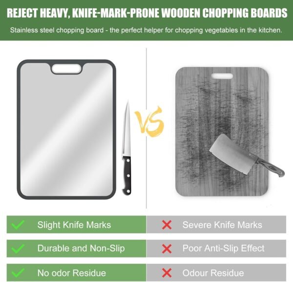 Cutting Board Double Sided With knife,HI NINGER 304 Stainless Steel Cutting Board for Kitchen,Food-Grade, Stainless Steel and Wheat Straw PP,Easy to Clean Large Cutting Board,non toxic Chopping Board - Image 3