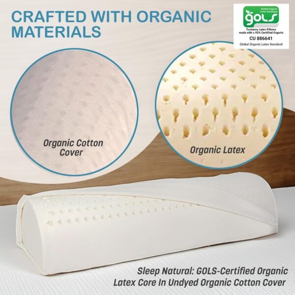 Turmerry Green Natural Organic Latex Half Moon Knee Pillow for Sleeping on Back - GOLS Certified Organic Latex Foam - Medium Firmness - Bolster Body Pillow - Ideal Under The Knee Pillows for Sleeping - Image 3