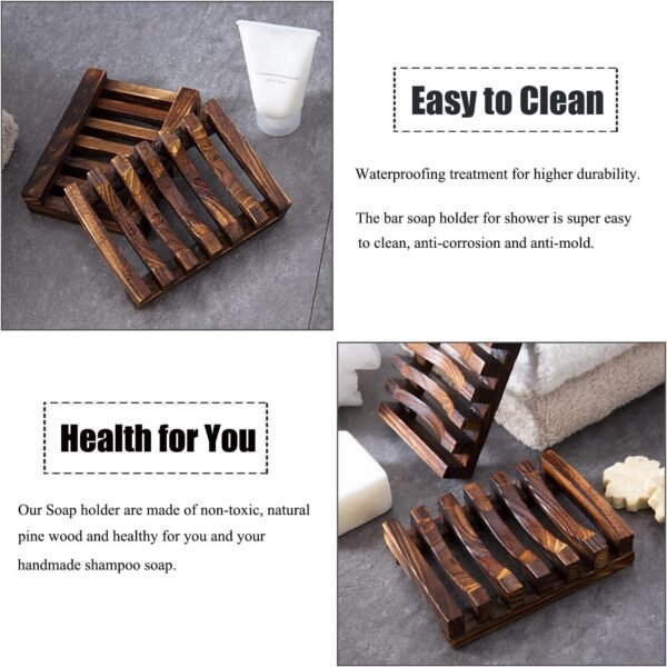 Self Draining Soap Dish Holder/ Tray, 3 Pcs Natural Wooden Soap Saver, Soap Case for Shower, Bathroom, Extend Soap Life, Keep Soap Bars Dry Clean & Easy Cleaning（Charcoal） - Image 4