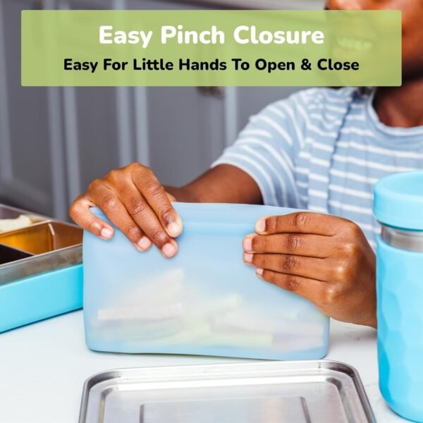 Reusable Silicone Bags (Set of 3) - 100% Food-Grade Silicone Food Storage Containers - Leakproof Reusable Food Storage Bags - Reusable Freezer Bags w/Snack, Sandwich, Quart, & Half Gallon Sizes - Image 4