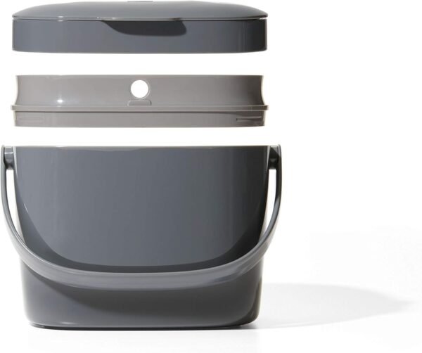 OXO Good Grips EASY-CLEAN COMPOST BIN - CHARCOAL - 1.75 GAL/6.62 L, Plastic, 8.3"L x 10.15"W x 12"H - Image 7