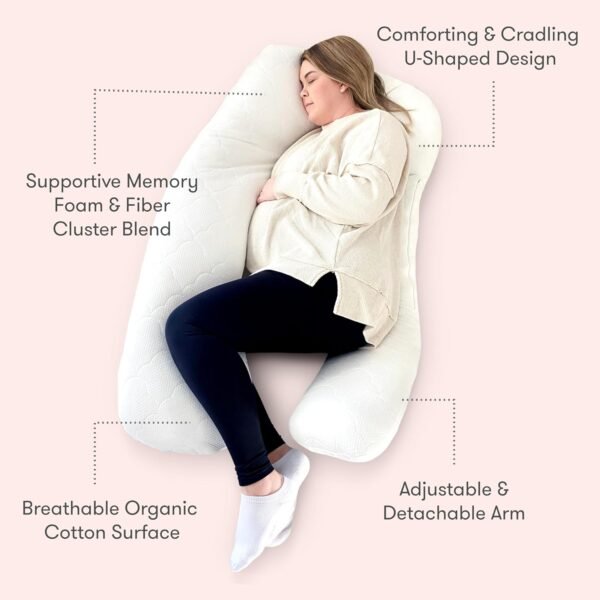 Newton Baby New and Improved Premium Pregnancy Maternity Pillow with Cotton Surface, 50% More Memory Foam and Fiber Clusters for Complete Support, U-Shaped with Removable Washable Cover - Image 6
