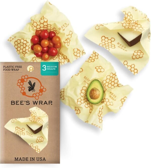 Bee's Wrap Reusable Beeswax Food Wraps Made in the USA, Eco Friendly Beeswax Wraps for Food, Sustainable Food Storage Containers, Organic Cotton Food Wraps, 3 Pack of Medium Wraps, Honeycomb Pattern - Image 2