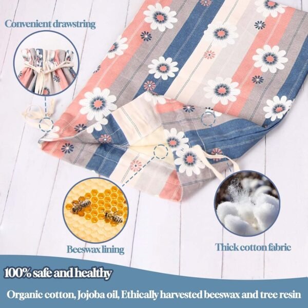 Beeswax Bread Bags for Homemade Bread Sourdough with Beeswax Bowl Cover - Reusable Bread Bag - Cotton Beeswax Bags for Bread - Sourdough Storage Bag,with Bread Proofing Cover - Image 3