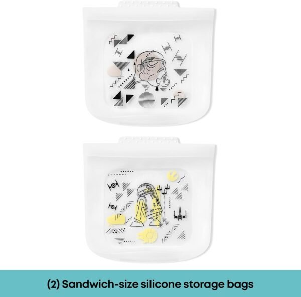 Pyrex Platinum Silicone 4-Pc Storage Set, 2 Reusable Sandwich Bags, 2 Reusable Half-Gallon Freezer Bags, Non-Toxic, BPA-Free, Airtight & Leak-Proof, Microwave, Freezer Safe, Star Wars - Image 5