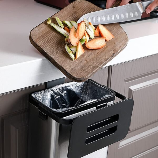 SIDIANBAN Hanging Trash Can with Lid for Kitchen Cabinet Door, 0.8 Gal/3L Stainless Steel Garbage Can Kitchen Compost Bin for Countertop or Under Sink - Image 6