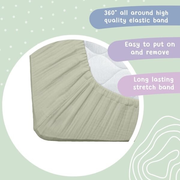 hugs & llamas | 100% Organic Cotton Muslin Fitted Crib Sheet | Baby Crib Sheets for Boys & Girls Crib Fitted Sheet | Organic Crib Sheets Girl & Boy Crib Sheets Neutral (Organic Olive) - Image 4
