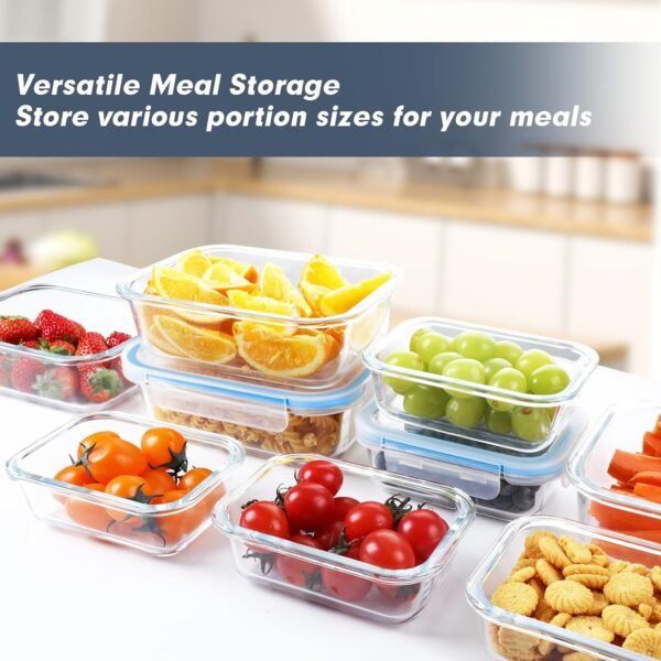 BAYZZ 10 Packs Glass Food Storage Containers with Lids, Glass Meal Prep Containers, Airtight Glass Lunch Containers, Freezer, Oven, Microwave & Dishwasher Friendly, Blue - Image 6