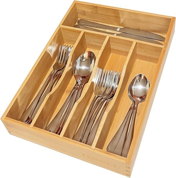 20 Pcs Silverware Set with Organizer, 18/8 Stainless Steel Cutlery Set with Utensils Bamboo Tray for Kitchen Drawer, Serving Flatware for 4 with Storage Holder