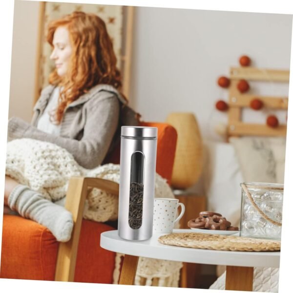 MAGICLULU 1pc Stainless Steel Storage Tank Jars with Lid Canister with Window Kitchen Storage Canisters To Go Food Containers with Lids Coffee Container Storage Container Tins Silver Glass - Image 2